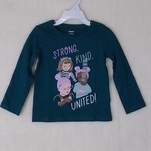 Carter's Kid Long Sleeve Cotton‎ T-Shirt Girl's Size 2T Teal w/ Diversity Theme